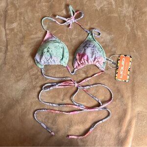 LIQUID Marble Watercolour Classic Triangle Strappy Bikini Top - Size Large